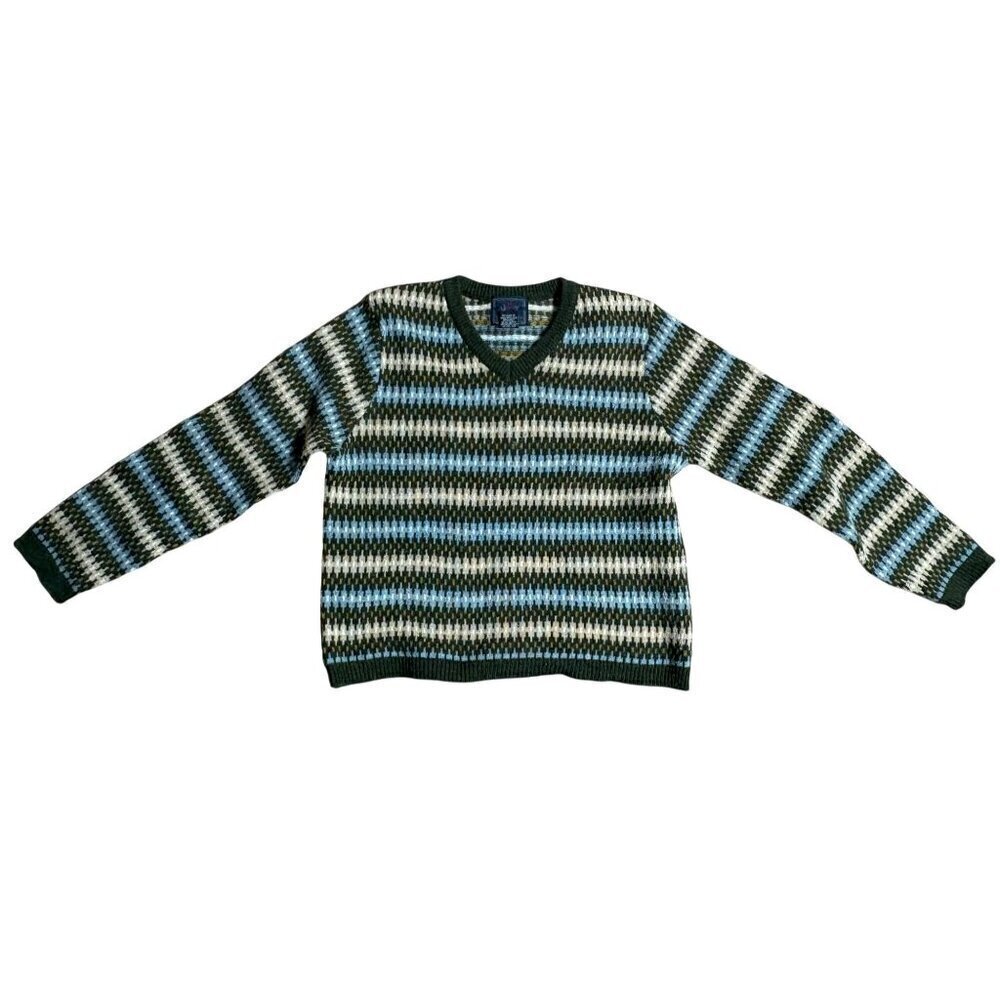 Vintage Hot Chocolate Women's Medium Wool & Nylon V-Neck Sweater Multicolor Fall